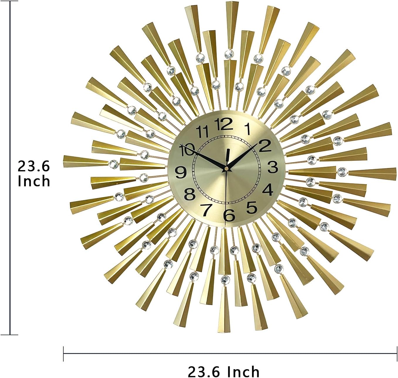 Large Wall Clocks for Living Room Decor Modern Gold Silent Wall Clock Battery Operated Non-Ticking for Bedroom Kitchen Office Home Decorative 24 Inch Retro Crystal Clocks Wall Decor for House