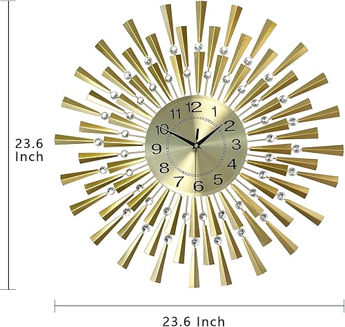 Miniatura 2 de Relojes de pared grandes para decoración de sala de estar, reloj de pared moderno dorado silencioso que funciona con pilas, sin tictac, para