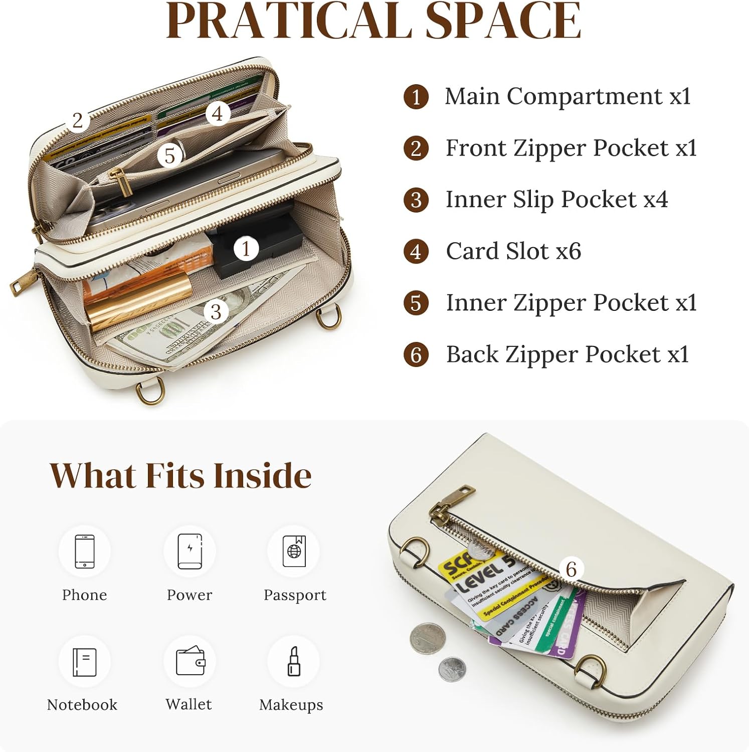 S-ZONE Crossbody Bags for Women Small Purses RFID Vegan Leather Wallets Multi Compartment Zipper Card Slots