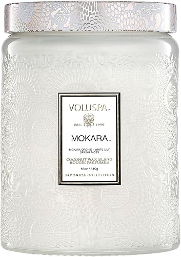 Voluspa Mokara Candle Tarro de vidrio grande 18 onzas Tiempo de combustiĂłn de 100 horas Mechas naturales y cera de coco para una combustiĂłn Voluspa Mokara Candle Tarro de vidrio grande 18 onzas Tiempo de combustiĂłn de 100 horas Mechas naturales y cera de coco para una combustiĂłn