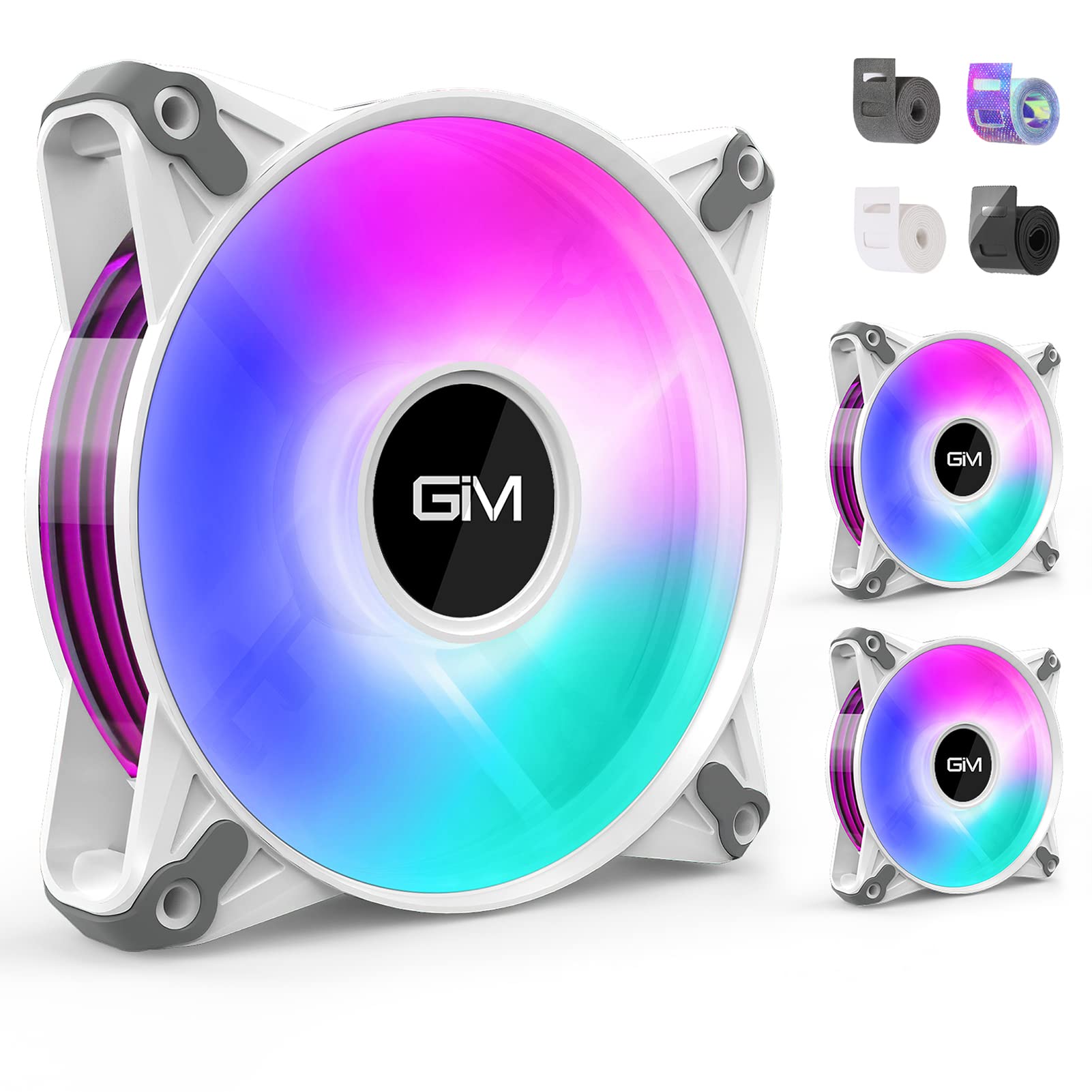 Buy GIM RGB Case Fans, 120mm 3 Pack DIY White PC Fan, Quiet Computer Cooler, 3 Pin 5V ARGB