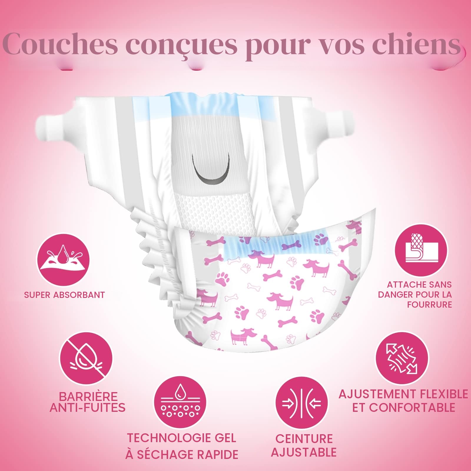 Dono Couches pour Chiens Femelles, 45 pièces, Couches Super absorbantes pour Chiens, Couches pour Chiots avec Technologie Gel Flash Dry, Couches pour Chats étanches pour Chiens en Chaleur