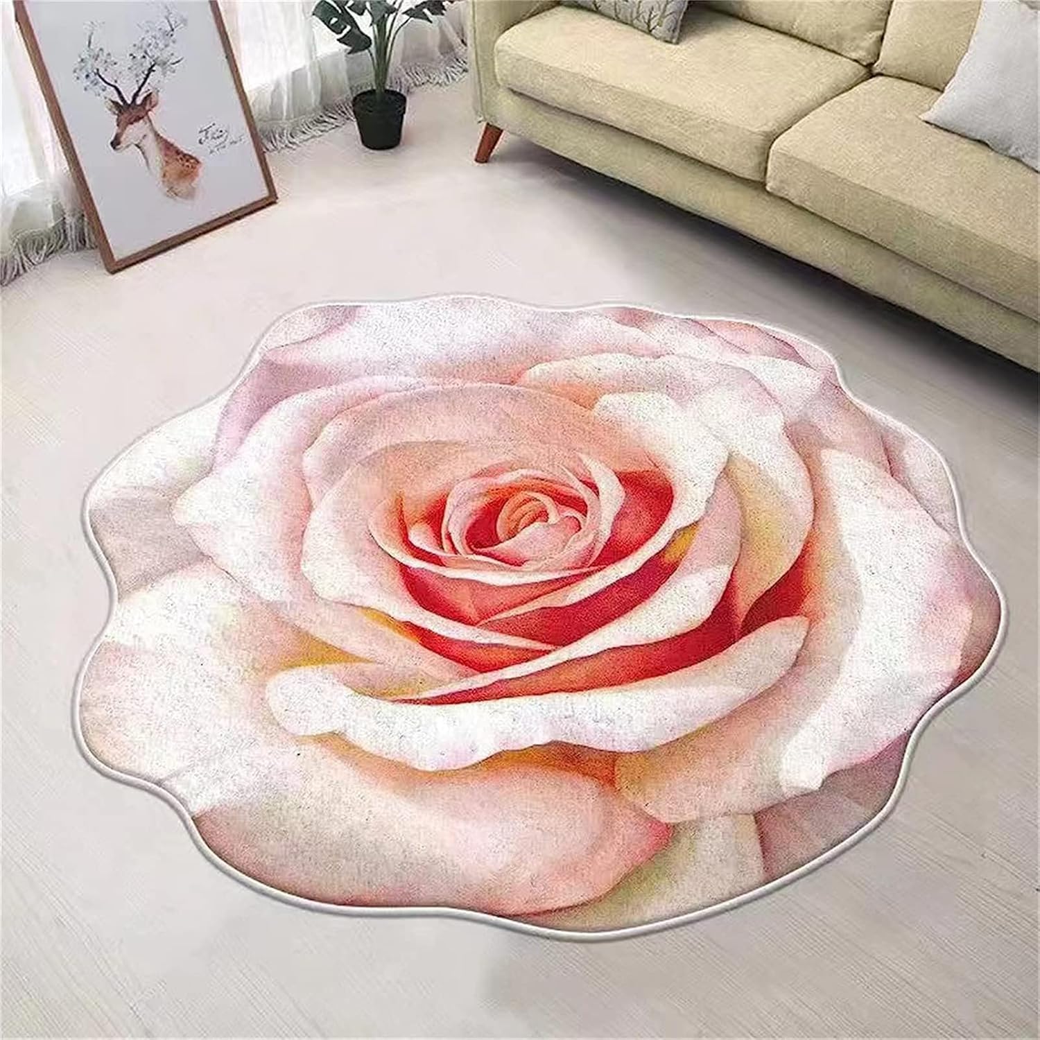 Amazon.com: Pink Flower Shaped Rug 4ft Pink Rose Carpet Imitation ...