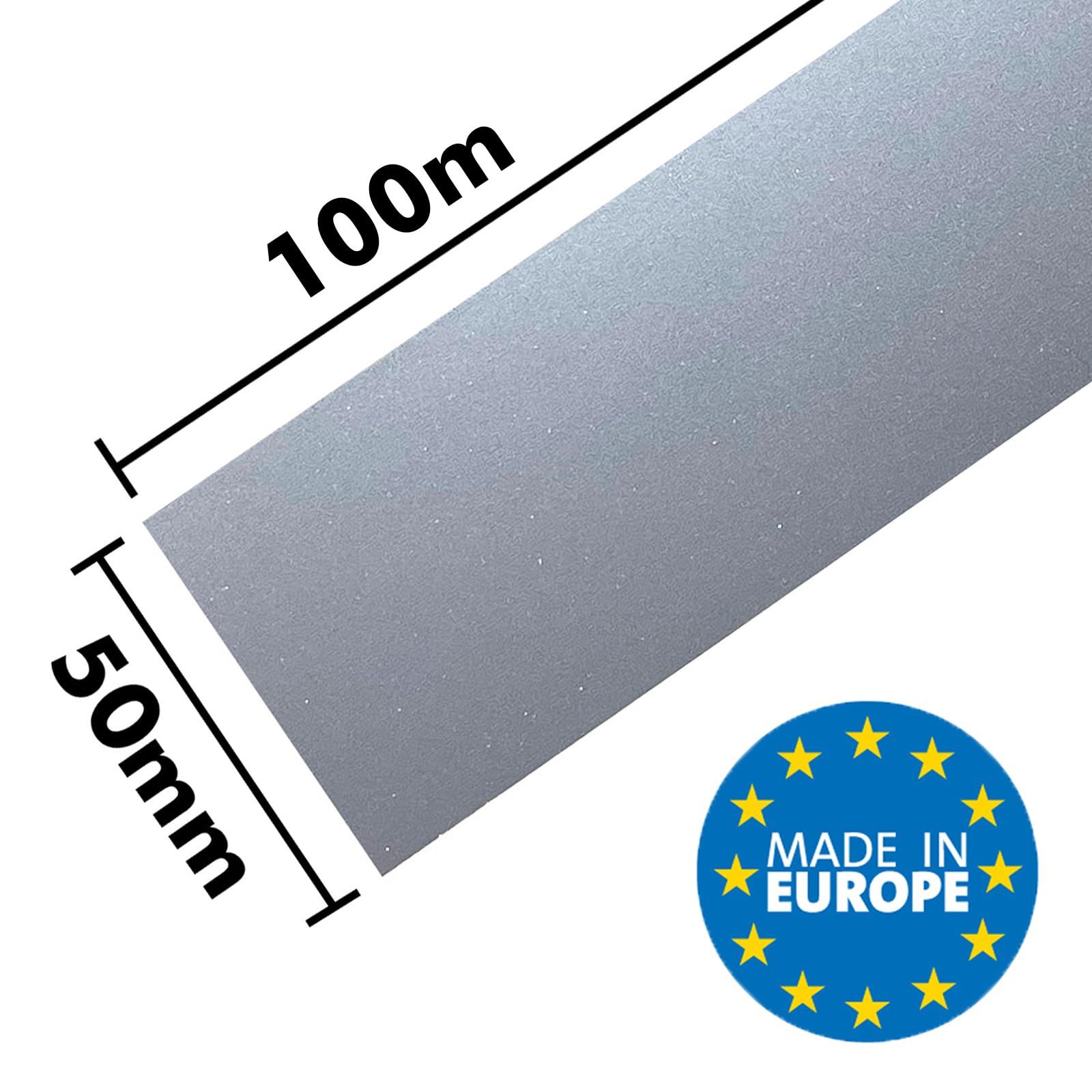 Reflektierendes Klebeband zum Nähen - Reflektorband [100 Meter x 50 mm] [Grau] 100% Polyester - Reflektor Tape Hohe Sichtbarkeit - Reflexionsvermögen ≥380
