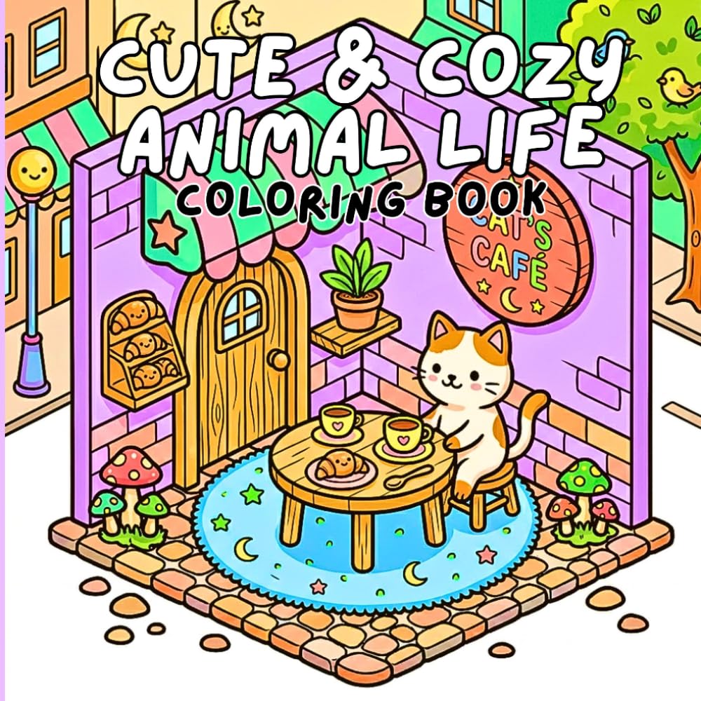 Cute & Cozy Animal Life: A Kawaii Coloring Book — Tiny Isometric Rooms & Adorable Animal Scenes for Kids and Adults