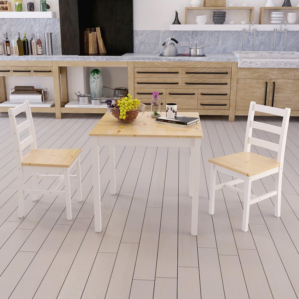 Inwellhome Contemporary Dining Set Table and 2 Chairs Solid Pine Wood Home Kitchen Breakfast Furniture, Natural Pine