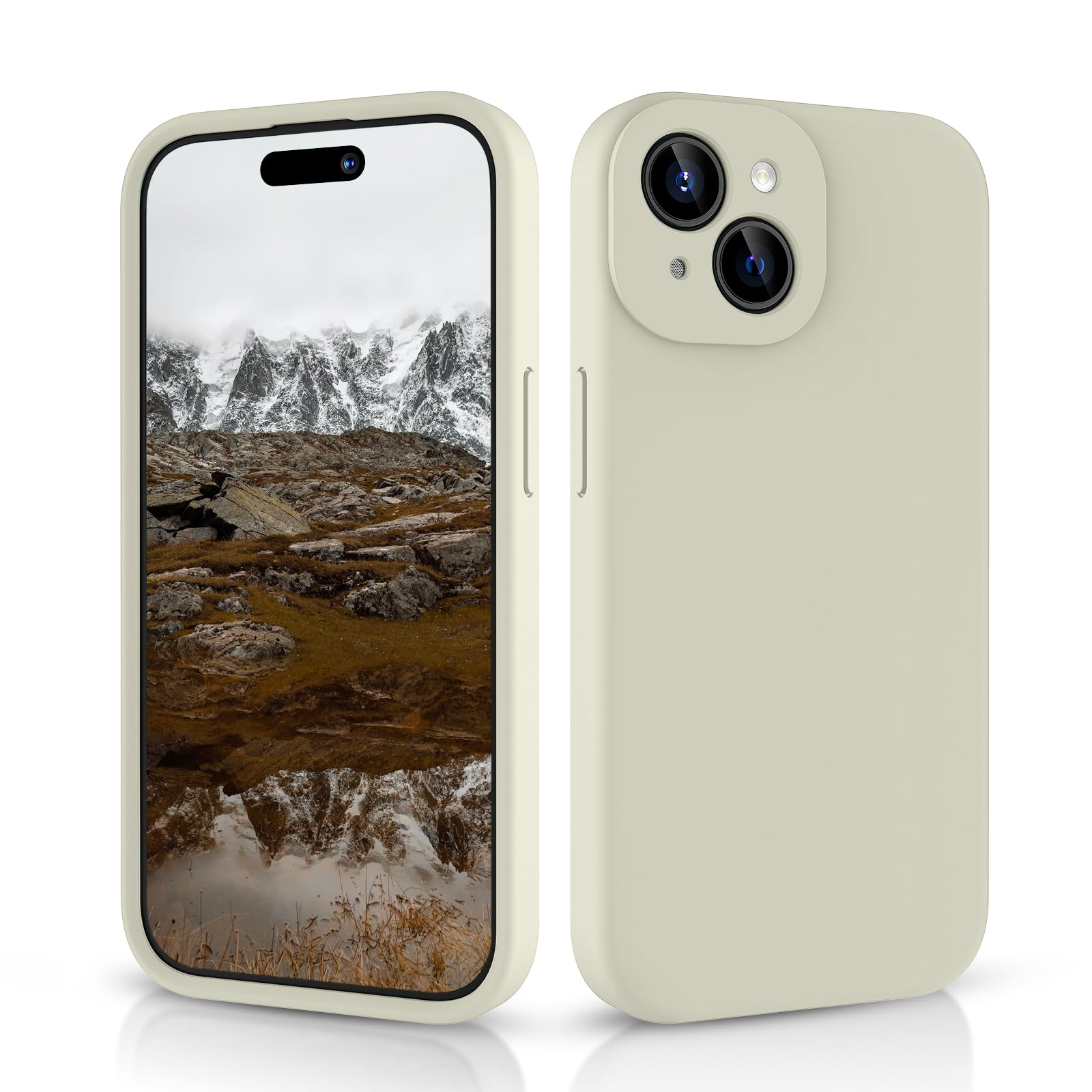 CALOOP Slim-Fit for iPhone 15 Case,Skin Soft Liquid Silicone,Sturdy Hard Frame Shockproof Cover with Anti-Scratch Microfiber Lining,Full Protection for Screen and Lens,6.1 inch (Stone)