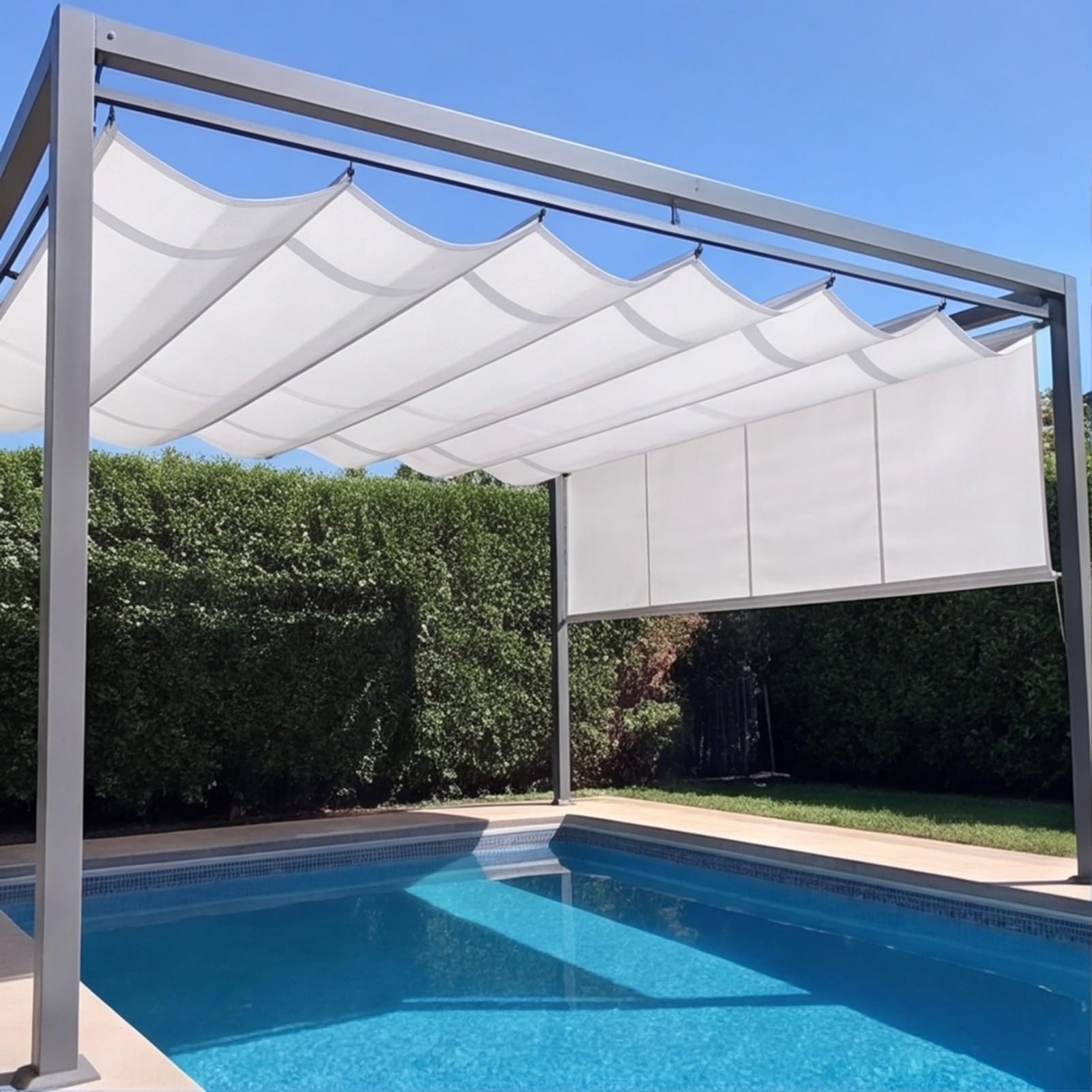 Einziehbares Welle Sonnensegel 2.5 x 5 m Nach Maß Wetterfest Markise Maßgeschneidert Uv-Schutz Sonnenschutz Wasserdicht Sonnenschutz für Terrasse, Pergola, Garten, Weiß