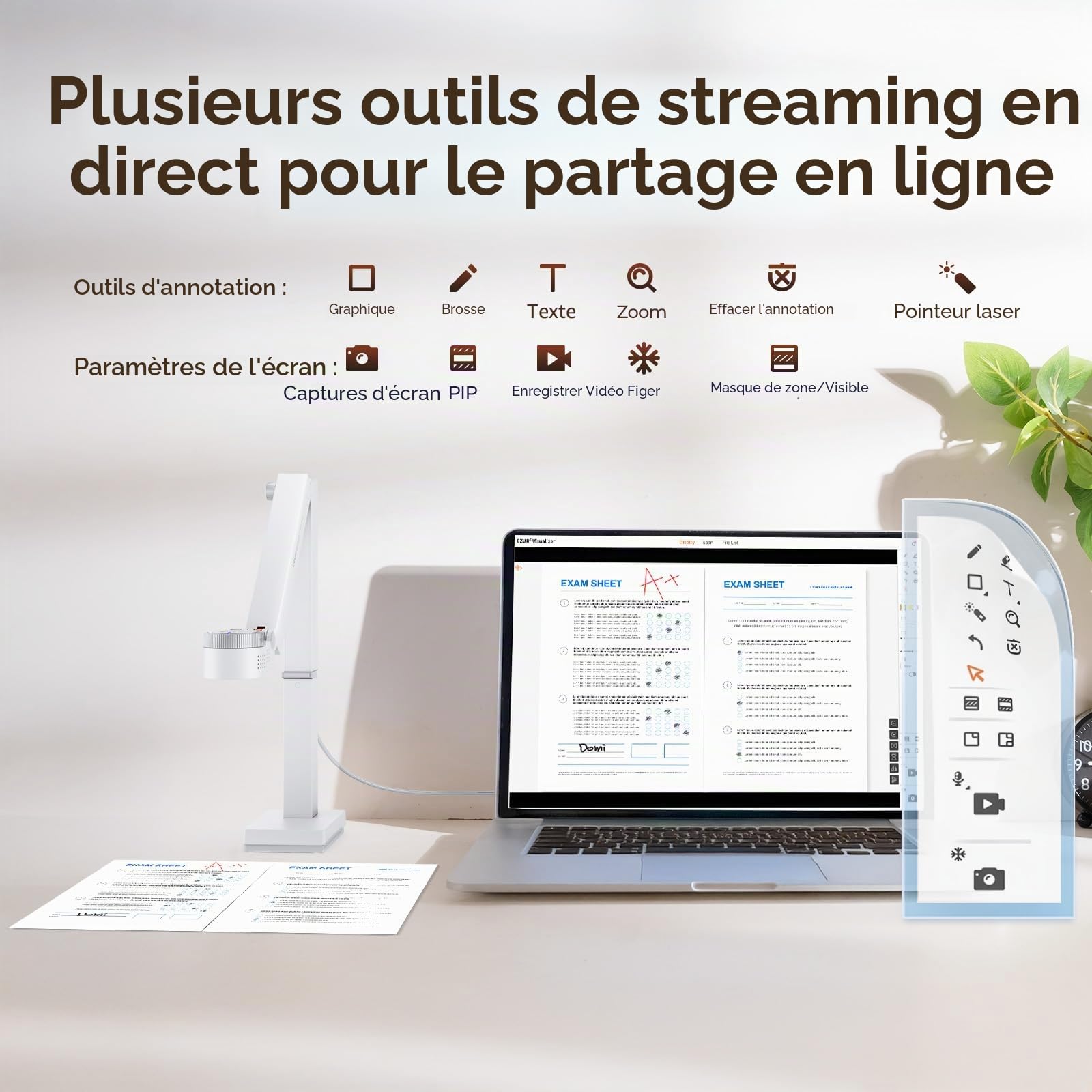 CZUR Fancy S Pro Caméra de Documents 12 MP, Visualiseur USB, Blanc