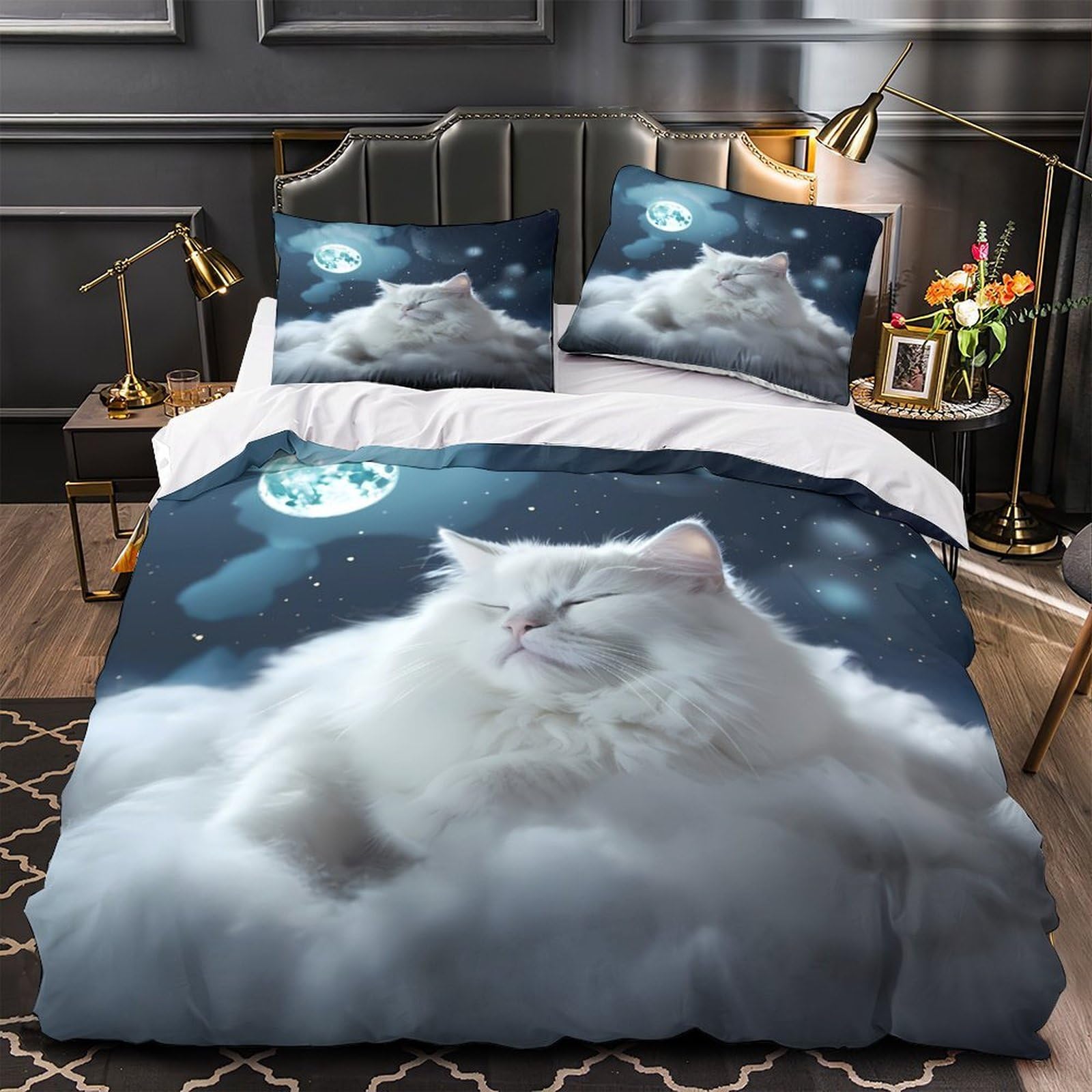 Whimsical Cat copripiumino 3 Pezzi stampa 3D microfibra morbida con federa Fantasia Night Set Di Copripiumino cerniera soffice ariosa for coppie Super king（260x220cm）