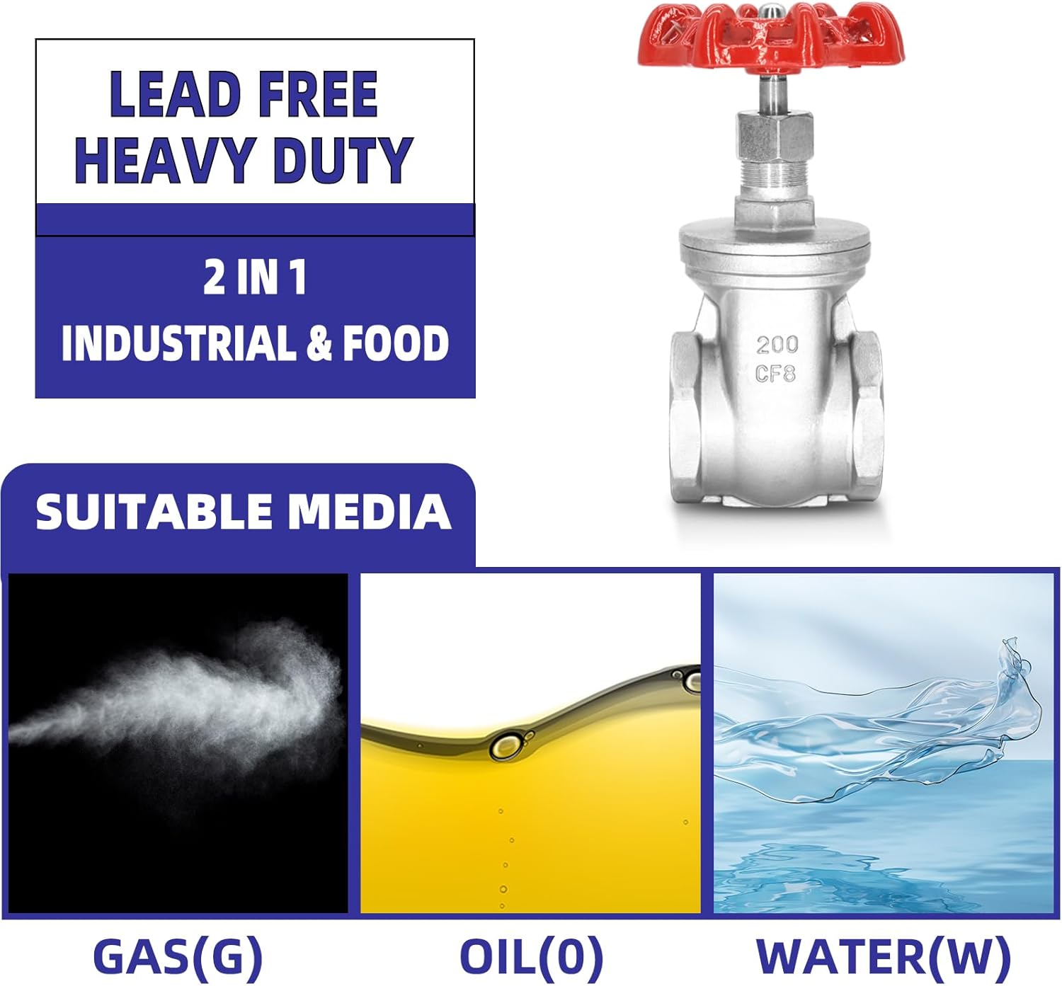 2 NPT Stainless Steel Gate Valve, Heavy Duty Female x Female Thread Manual Rotary Sluice Valve with Wheel Handle for Water, Oil, Gas, Industrial Plumbing, and HVAC Systems (2, DN50)