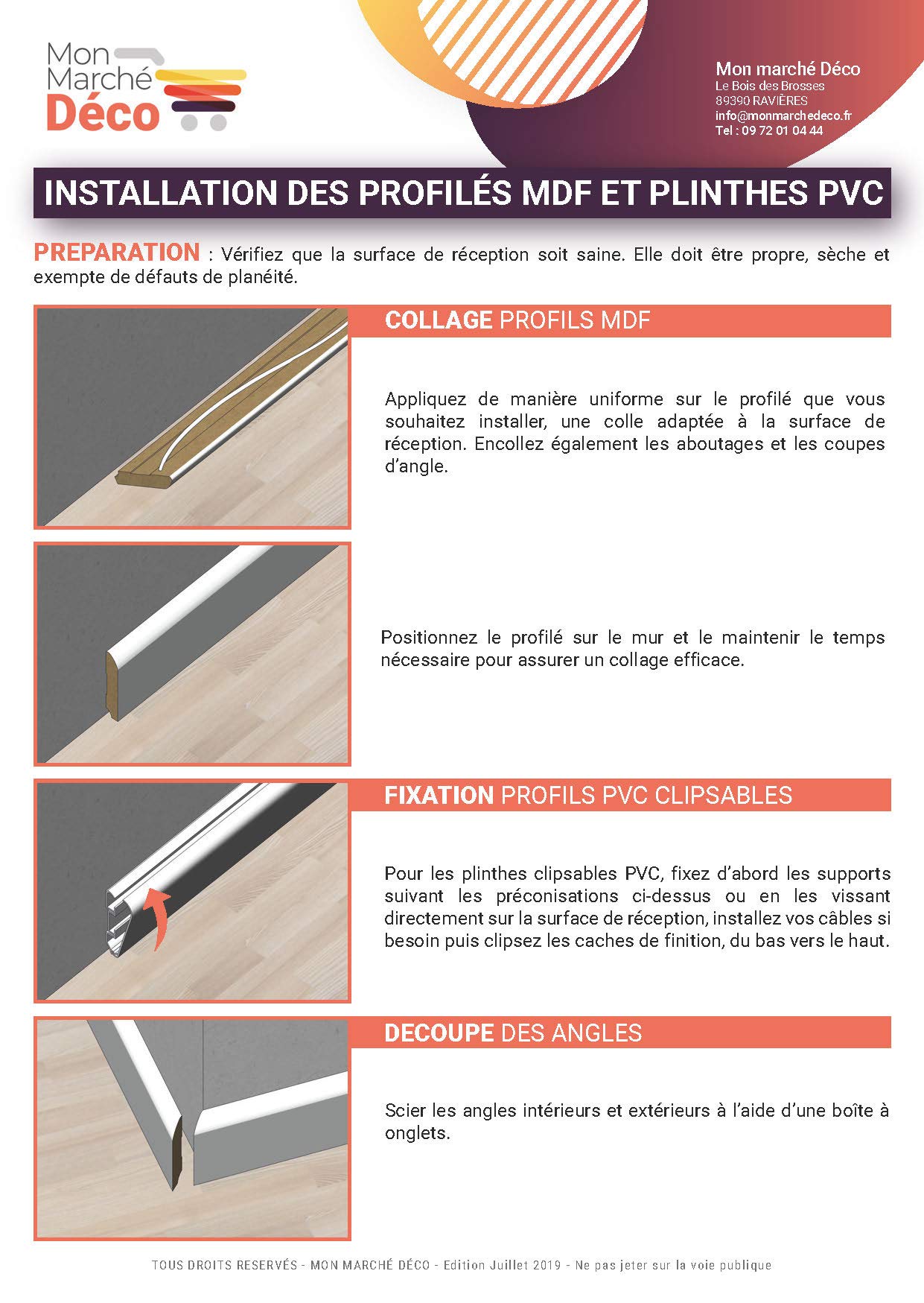 Mon Marché Déco - Plinthe PVC Creuse Passe Câble - Lot de 5 - Long.1m x Haut. 80mm x Ep.15mm (Blanc)