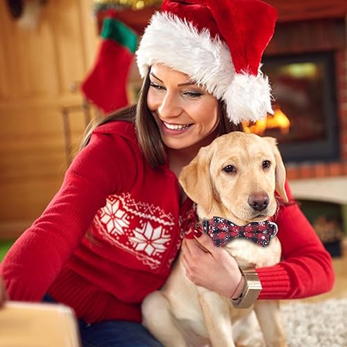 Miniatura 7 de Collar de Navidad para perro con elegante corbatín, cuero de alta calidad, algodón rojo y verde, copo de nieve, duradero, suave, cómodo, de tela