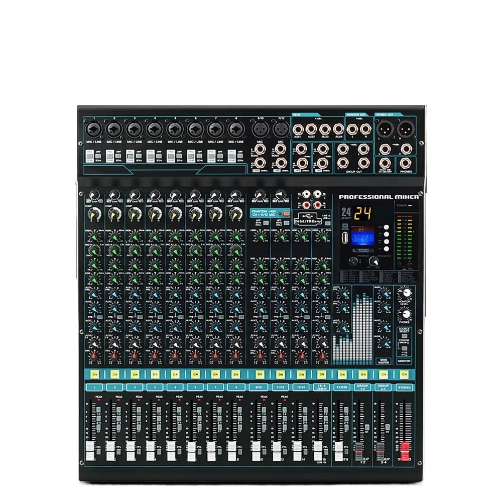 Mezclador de Audio, Mezclador Bluetooth Profesional de 16 Canales con Consola de Mezcla de Sonido USB Etapa de grabación Auxiliar para Karaoke, Estudio, Streaming y grabación
