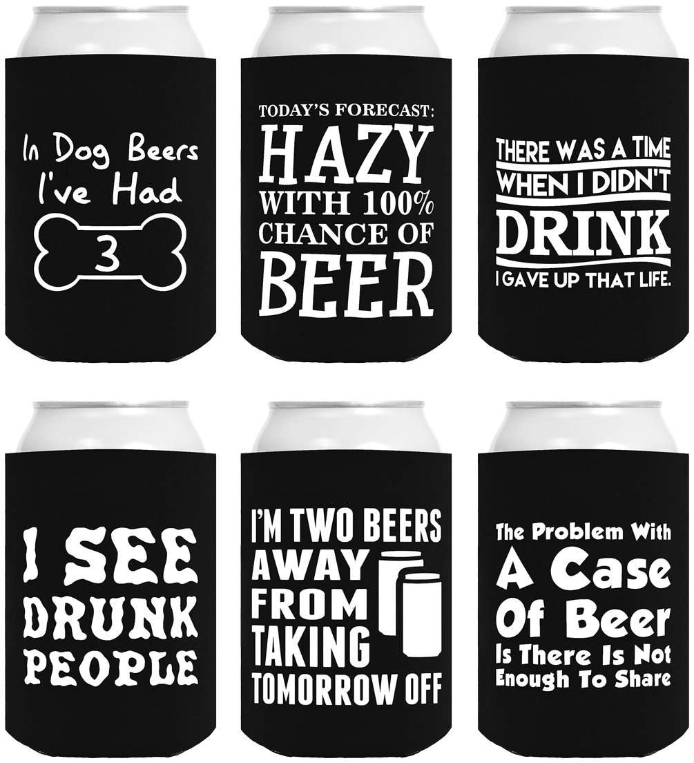 Funny Can Coolie Gift Bundle Funny Sayings Joke Gag Gifts 6 Pack Can Coolie Drink Coolers Coolies Set #1