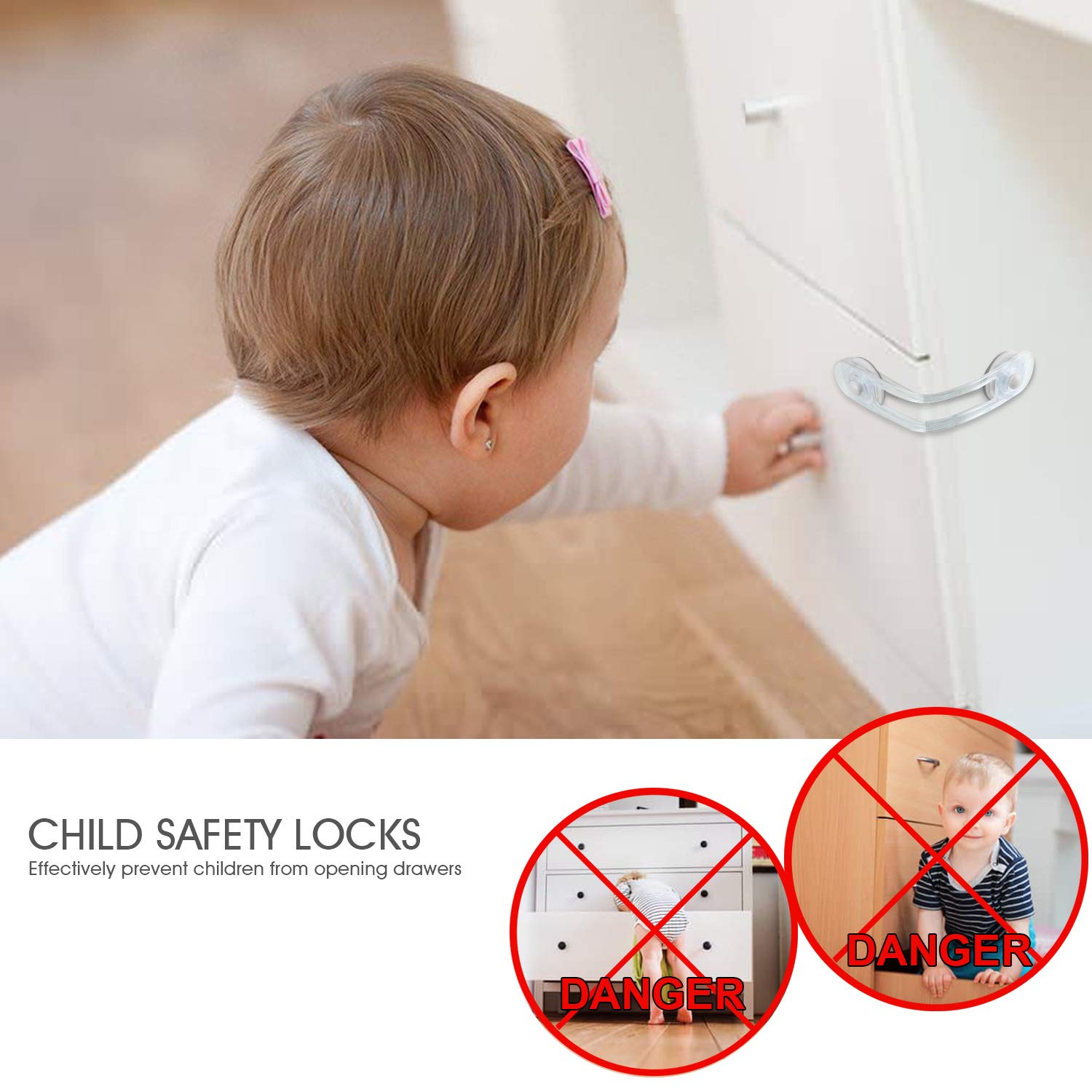Yosemy Kindersicherung Schranksicherung 8 Stück Baby Kindersicherung Verschlüsse für Schränke für Sicherheit Schubladen Kühlschrank, Transparent