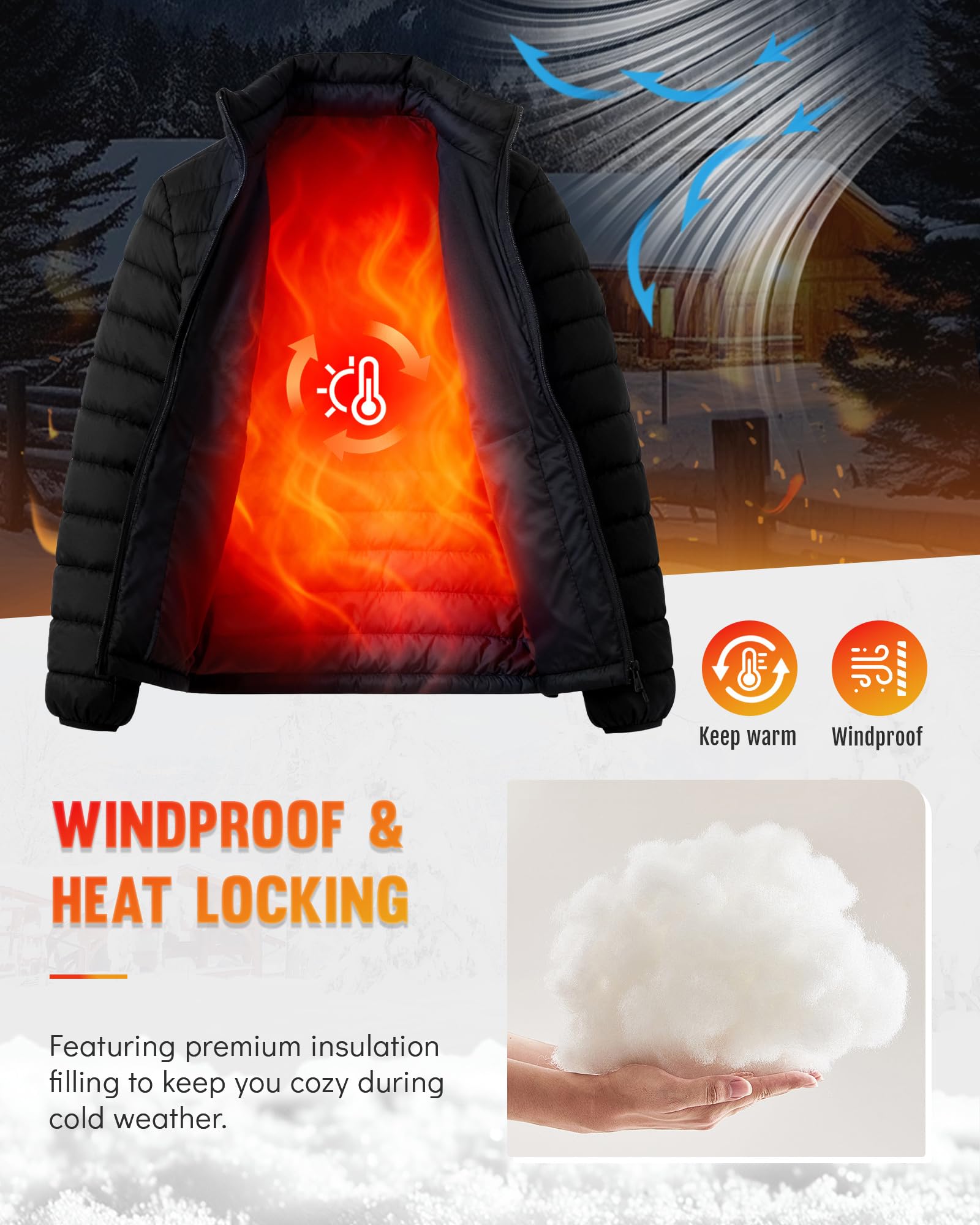 Piumino da uomo, leggero, caldo, invernale, antivento, isolato, con 3 tasche