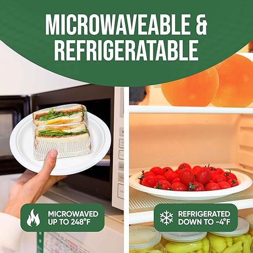 Miniatura 4 de Paquete de 100 platos de papel de 9 pulgadas, vajilla 100% compostable, platos desechables resistentes a fugas y grasa para fiestas, microondas,