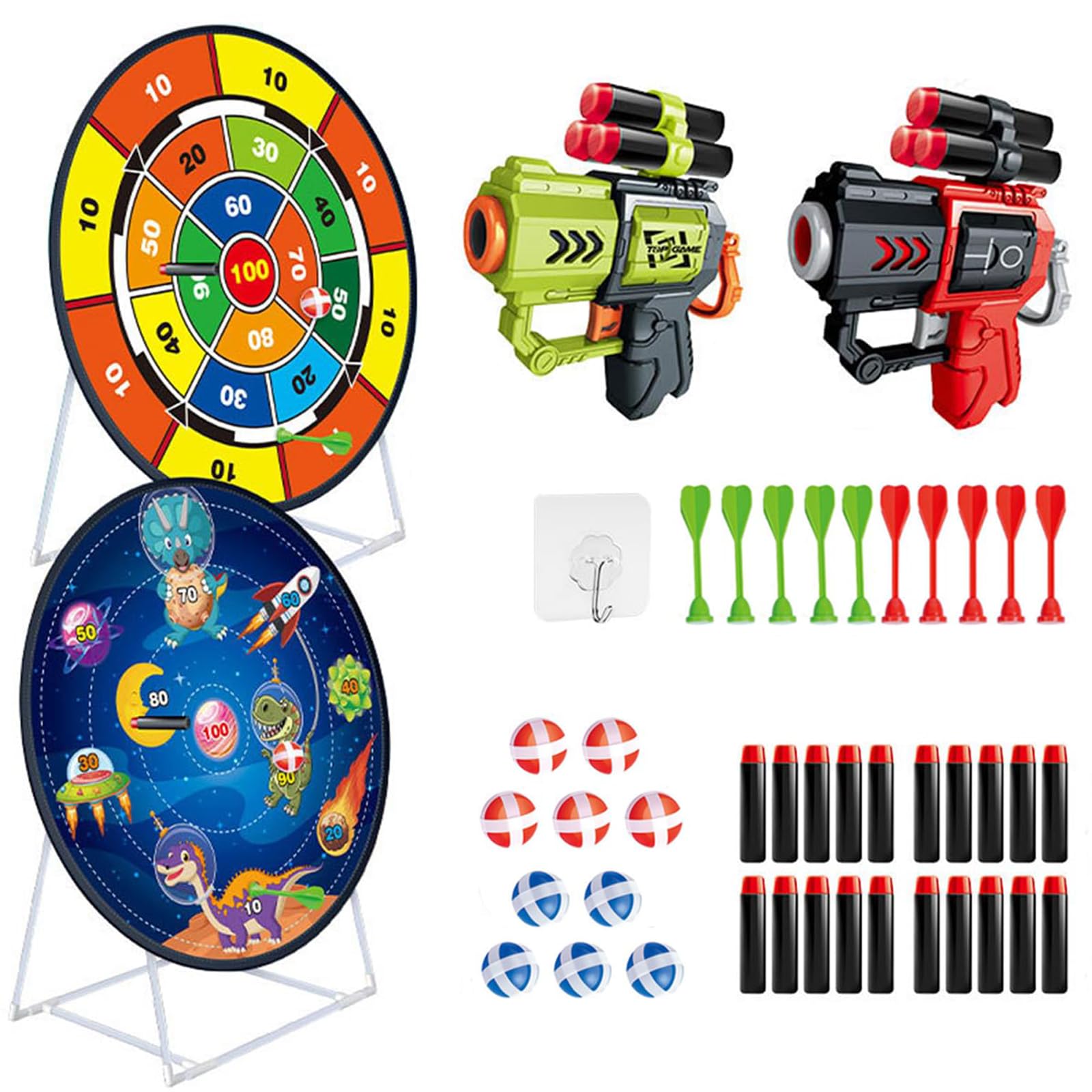 Dart Board Set Double-Sided Dinosaur Theme Toy for Kids with 10 Sticky Balls, 10 Darts, Ideal for Indoor Outdoor Party Games and Gifts for Ages 3-12