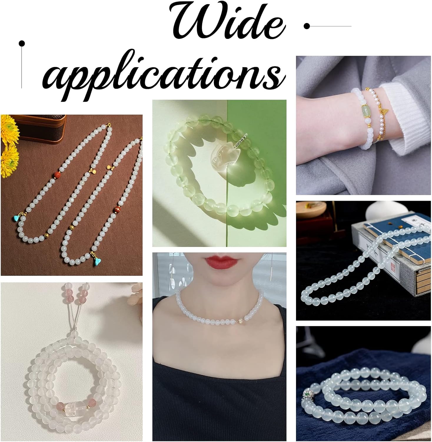 CHGCRAFT 8mm 49Pcs Natural Selenite Beads Stands Round Loose Beads Necklace Bead Loop for Jewelry Making, 1Strand 15.7inch, White