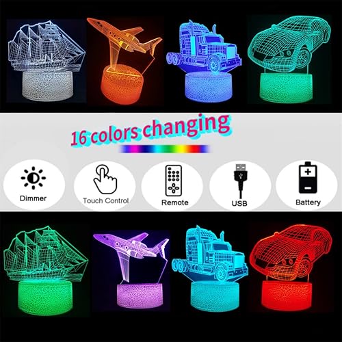 Miniatura 2 de Luz nocturna 3D para automóvil, lámpara de ilusión holograma 3D de 4 patrones, control remoto regulabletáctil inteligente, luz LED que cambia de