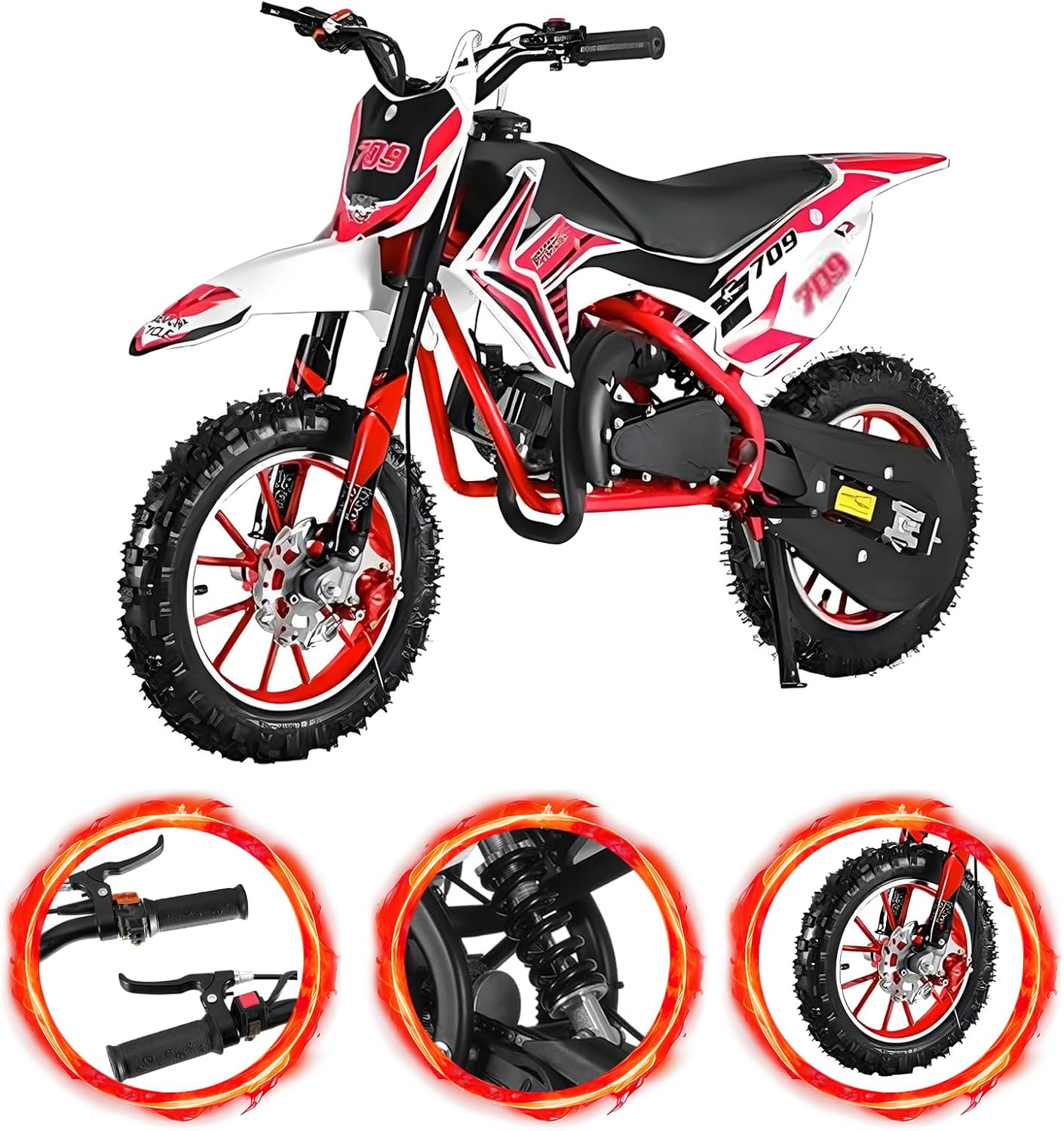 Mini Dirt Bike for Kids | 49CC 2-Stroke Gas Powered Motocross | Off Road Mini Motorcycle | Pocket Motorbike with Front Rear Disc Brakes | Trail Up to 30KM/H | Support Up to 331Lbs |