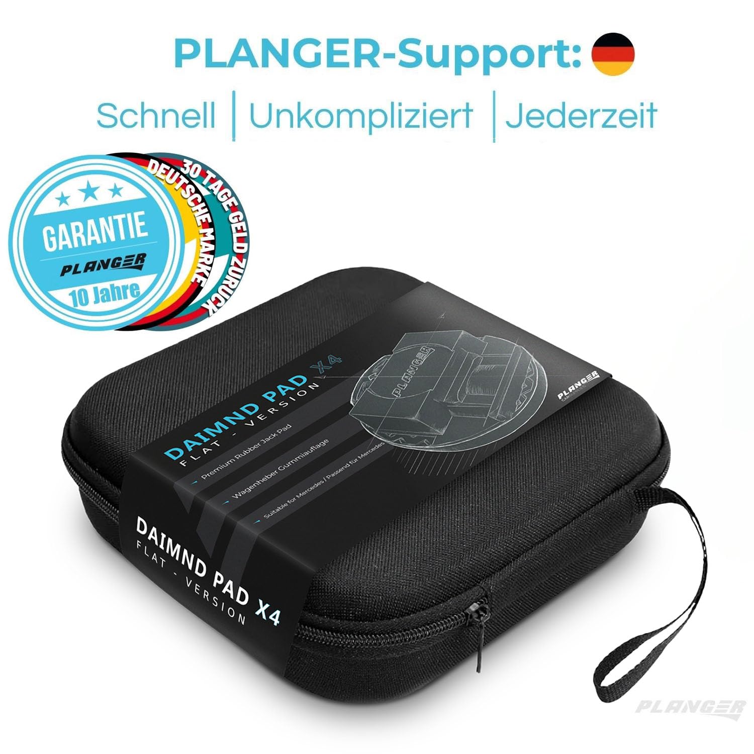 PLANGER® - Wagenheber Gummiauflage FLACH (für Mercedes-Benz) - 4X DAIMND PAD Flach - für Rangierwagenheber - Schützt PKW und SUV durch Form und Gummi