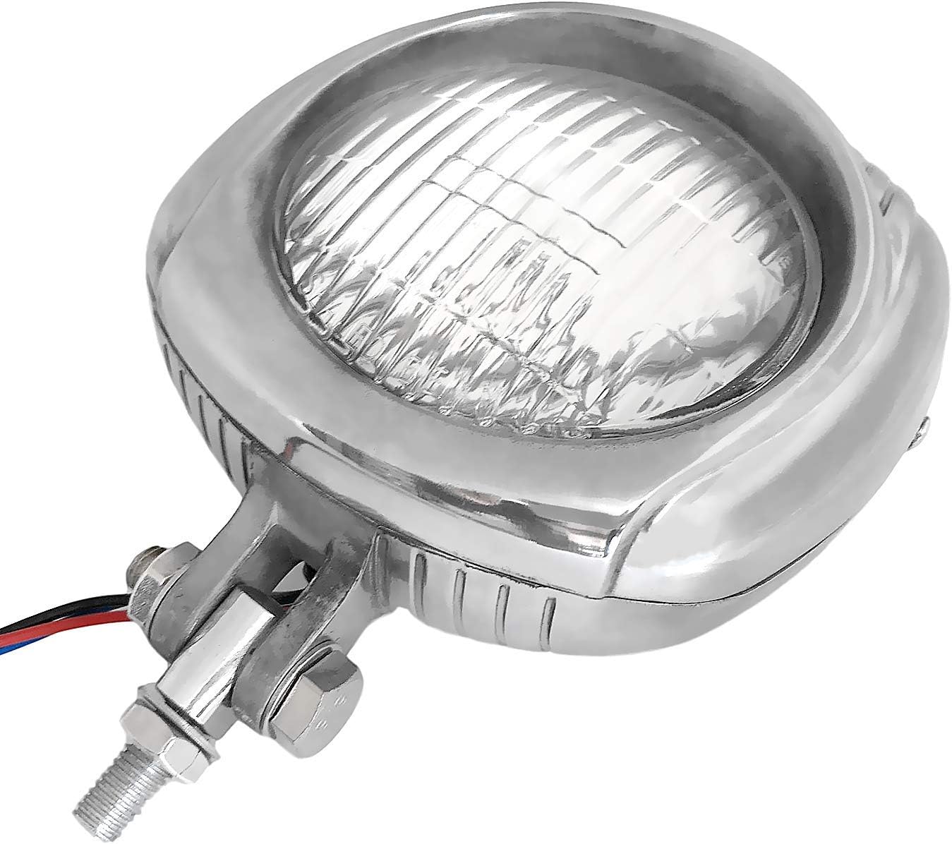 FATECIM Vintage Polish Motorcycle Custom Headlight For Harley Cafe Racer Bobber Chopper Cruiser - Clear Lens