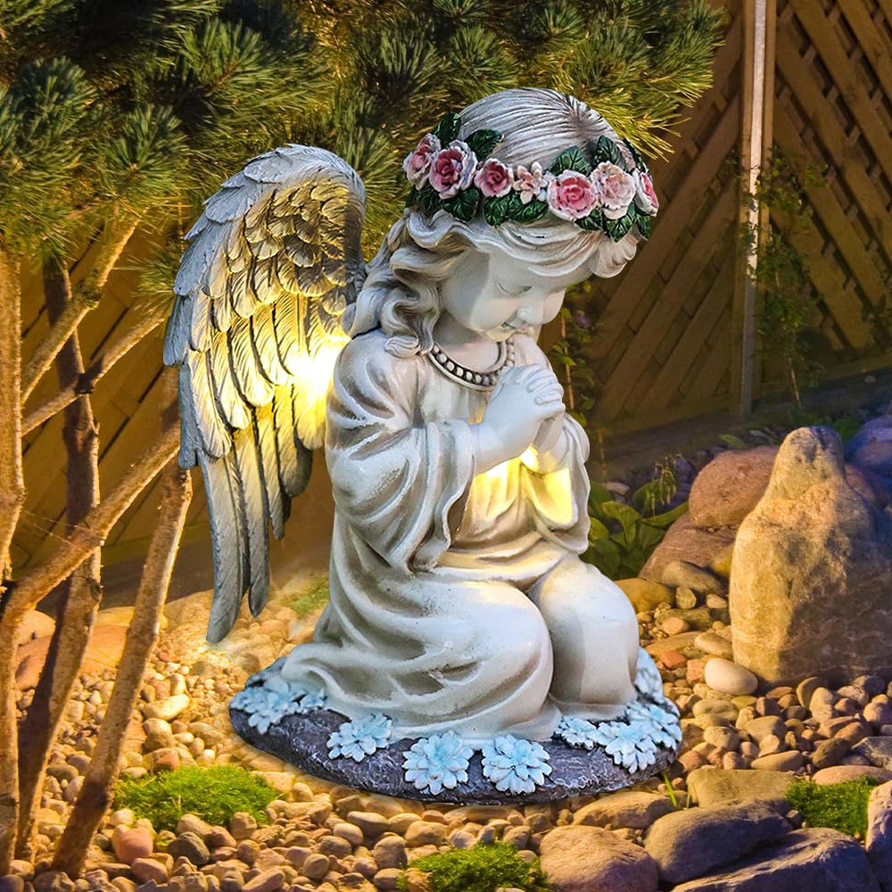 LONG-L Angelo Scultura Bambina su Un Cuore|Statua da Giardino,Regalo Commemorativo,Statua Angelo con Ali per Casa,Regalo Perfetto per Prato O Giardino,A-Right