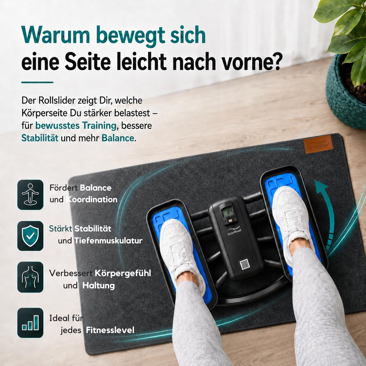 Mini Stepper [Alternative zum Hydraulik-Stepper] – Leiser Stepper für Zuhause mit LCD Display (Gelenkschonend & kompakt) – Für Bauch, Beine, Po, Rücken & Cardio – Stepper Fitness