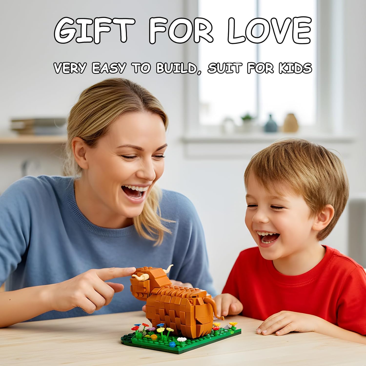 Highland Cow Building Block Set, Creative Farm Animal Model, Compatible with Lego 853792 Accessory, Relaxing DIY Construction Kits, Decorative Gift for Adults and Kids, 398Pcs