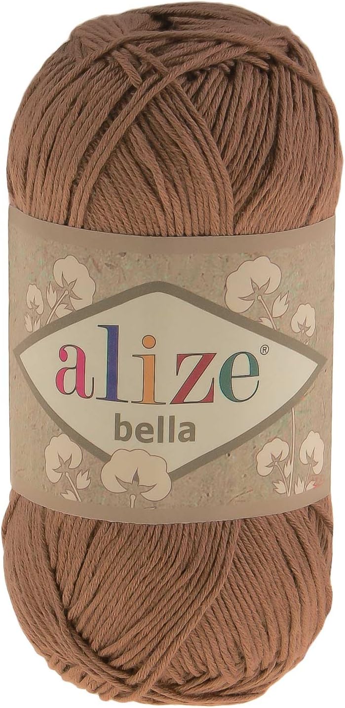 Alize Bella Plain Cotton Knitting Yarn, 50 g, Colour: 466 Camel