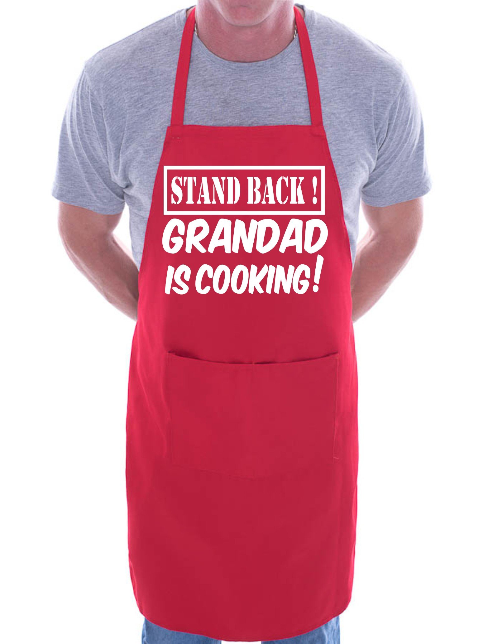 Print4U Stand Back Grandad Is Cooking Fathers Day BBQ Novelty Apron Red