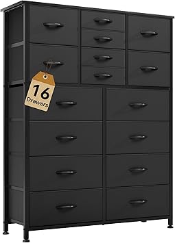 DWVO Dresser for Bedroom with 16 Drawers, Large Chest of Drawers, Tall Dressers for Bedroom with Wood Top and Metal Frame