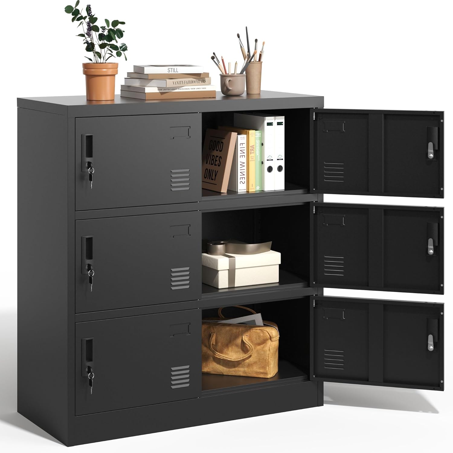 Employee Storage Locker,6 Door Storage Locker?Metal Locker for Employees Office Steel Gym Lockers with Card Slot Office Storage Lockers for Home,School(Black) Black 6 Door