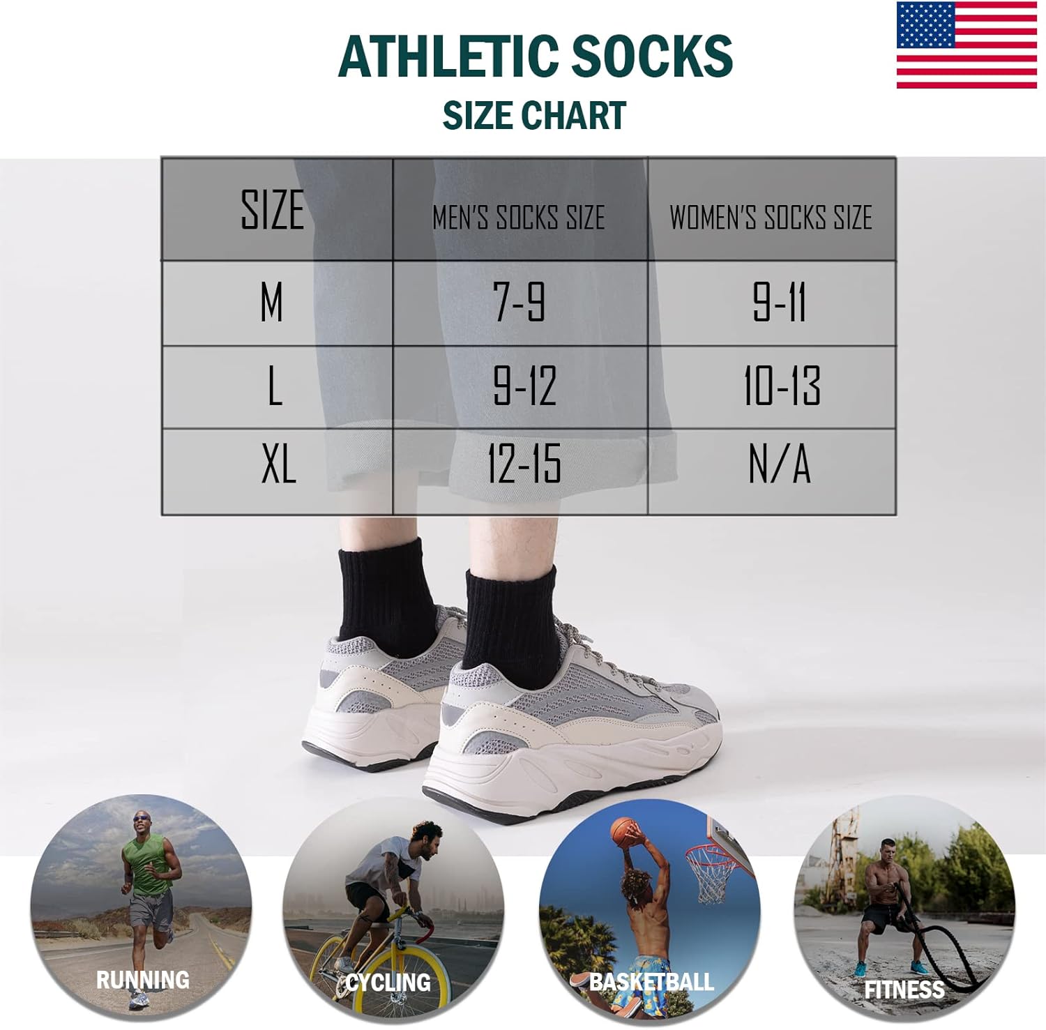 8-Pairs Men's Ankle Cotton Socks with Cushion, Athletic Running Socks Size 7-9/9-12/12-15 - Image 6