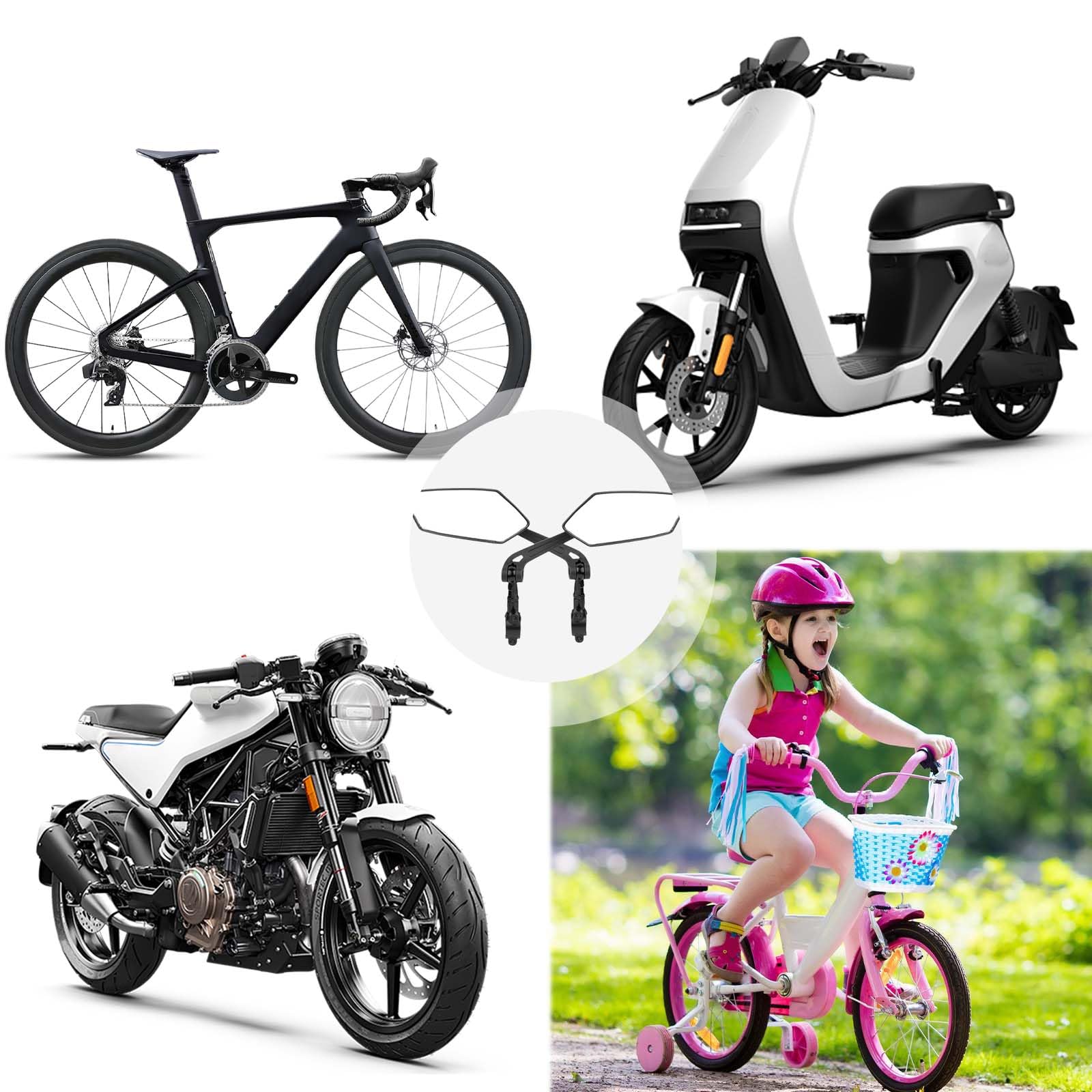 2 pezzo Specchietto retrovisore per bicicletta,Specchietto retrovisore girevole per bicicletta, Specchietto retrovisore della bicicletta, Specchietto Bici, per manubri da 2,0 cm a 2,8 cm, nero