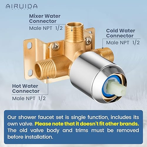 Miniatura 2 de Airuida Kit de molduras de ducha de una sola función, juego de grifo de ducha de montaje en pared, cabezal de ducha redondo de 8 pulgadas y manija,