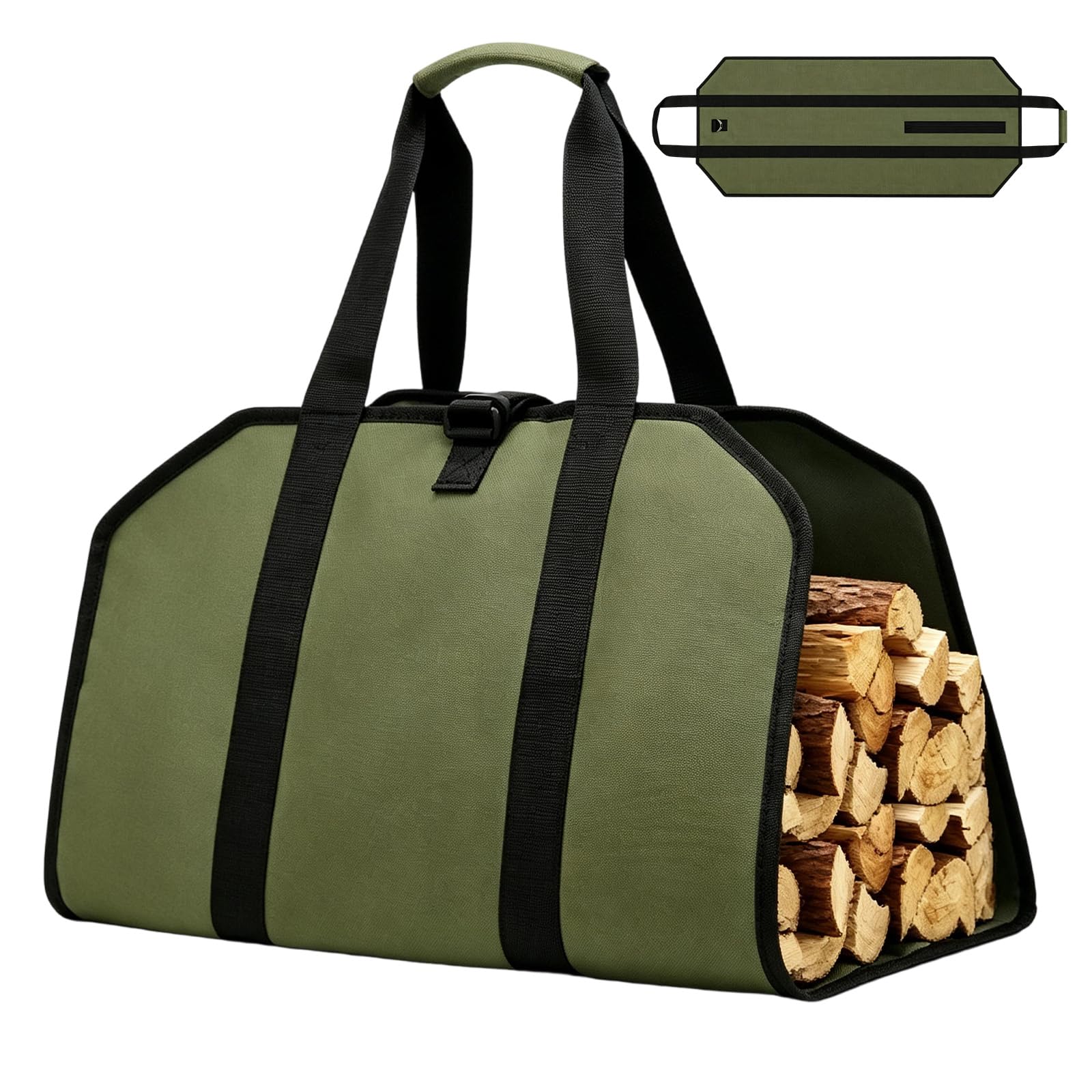 Double-layer Oxford Cloth Wood Storage Bag, Double Layer Oxford Fabric Construction, Foldable Design for Easy Storage, Versatile Indoor Wood Basket, Unfolded Size is 99 * 48cm, Green