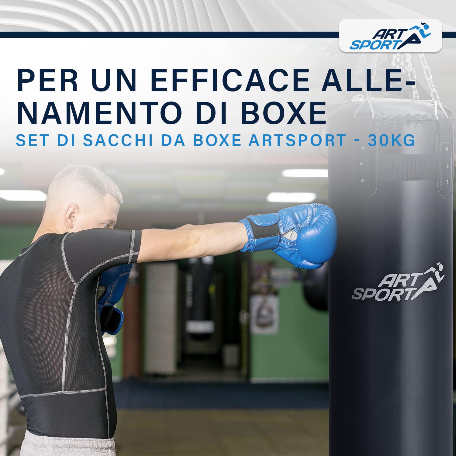 ArtSport Sacco da Boxe - Kit con Catena in Acciaio & Girella - Sacco da Pugilato Sospeso per Boxe & Kickboxing