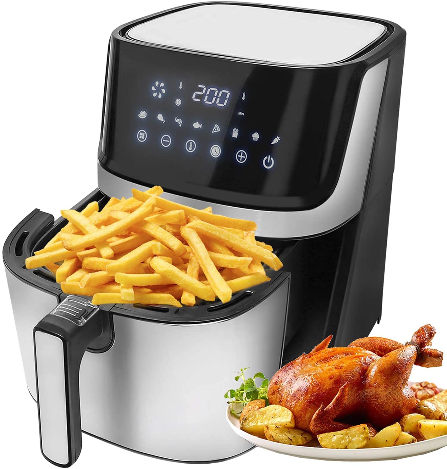 5.5L Air Fryer,Hot Air Fryer with LED Display Panel, 1700W Rapid