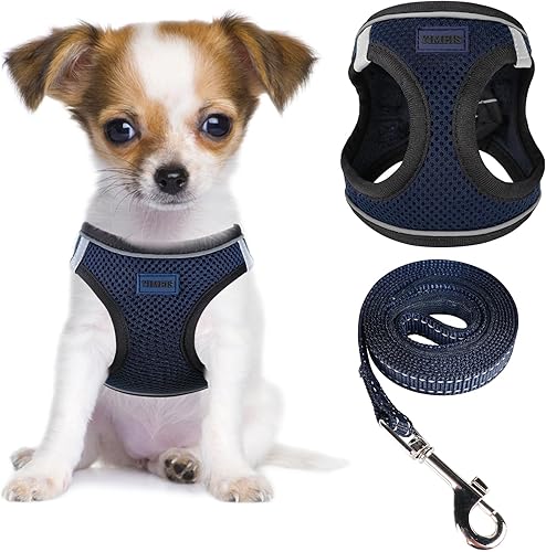 Miniatura 124 de YIMEIS - Juego de arnés de malla suave y correa, para perros pequeños y gatos, chaleco reflectante ajustable para cachorros, (talla XS, negro)