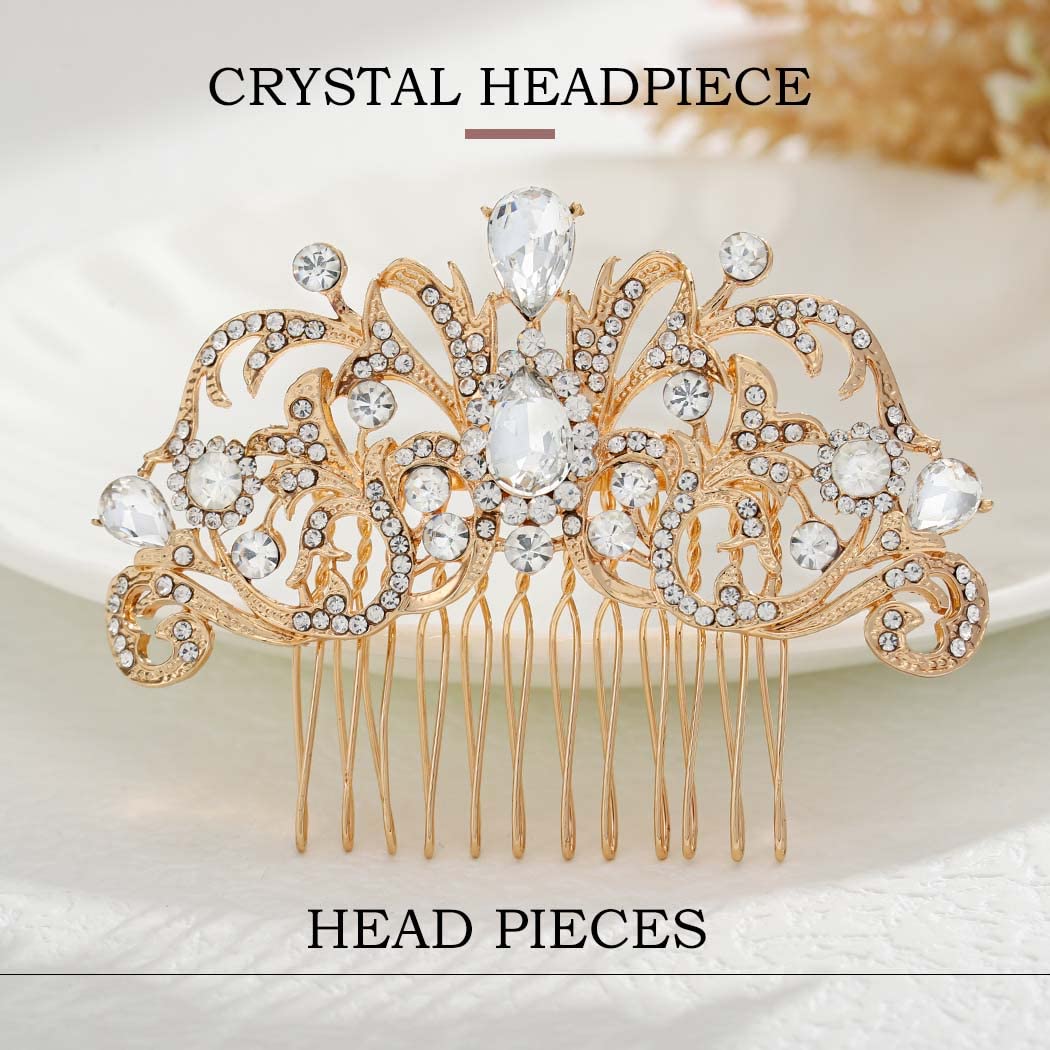 Foyte Crystal Bride Wedding Hair Comb Silver Bridal Headpieces Rhinestone Hair Pieces Bridesmaid Side Combs Hair Accessories for Women (gold) - Image 2