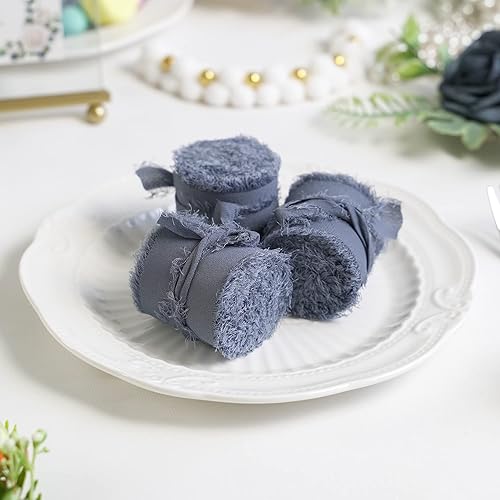 Miniatura 3 de MEEDEE Cinta de gasa azul oscuro de 2 pulgadas, cinta deshilachada de gasa azul polvoriento para manualidades, cintas de gasa de seda para envolver