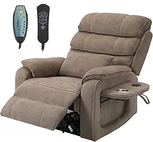 Power Lift Recliner Chair for Adults Elderly Lay Flat Velvet Recliners with Massage Heating, Extended Footrest, Wireless Charging Device, USB Ports, Cup Holder, Lumbar Pillow