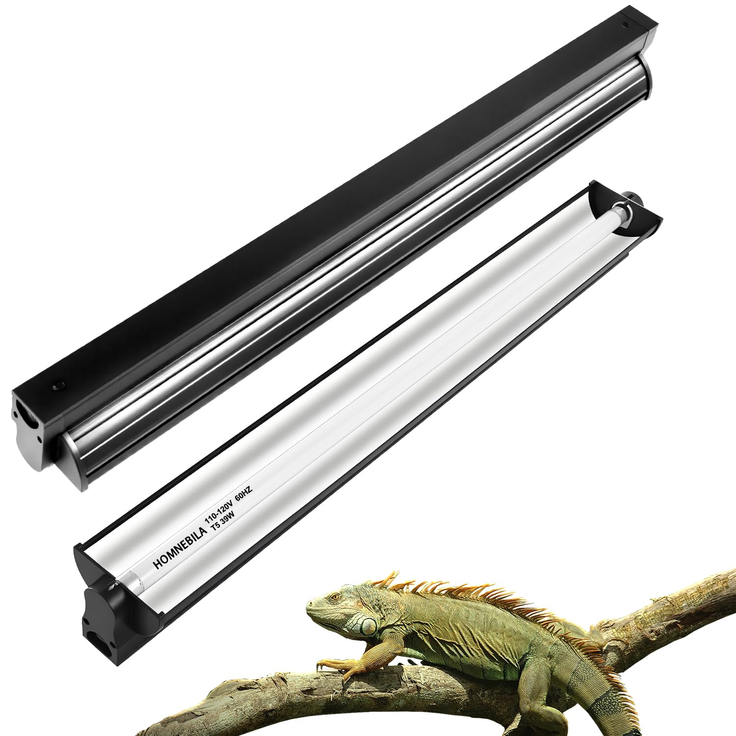 T5 10.0 UVB Reptile Light Fixture, T5 UVA UVB Light Tube Lamp Blub 39W 34" for Bearded Dragon, Tortoise,Desert Lizards,Leopard Gecko,Reptile & Amphibian Lamp