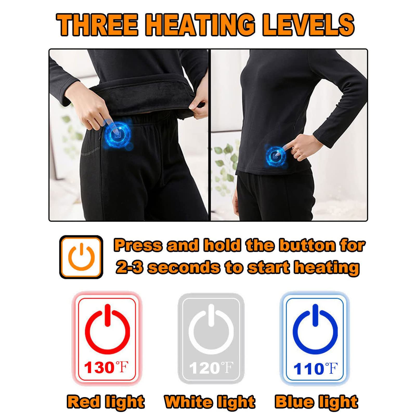 Intimo riscaldato Tute da Donna Tute Calde 3 Temperature con 16 Zone di Riscaldamento Adatte per la Protezione dal Freddo all'aperto (Nero L)