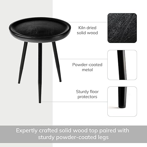 Miniatura 4 de MH London Oscar Mango Wood End Table.Exclusively Designed Hand-Crafted Small Nightstand. Solid Wood Round End Table.Contemporary Accent Table for