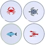 Melamine Dinnerware set for 4, Plates and Bowls Sets, Great for Camper, RV, Indoors Outdoors Use with Ocean Printed, Unbreakable