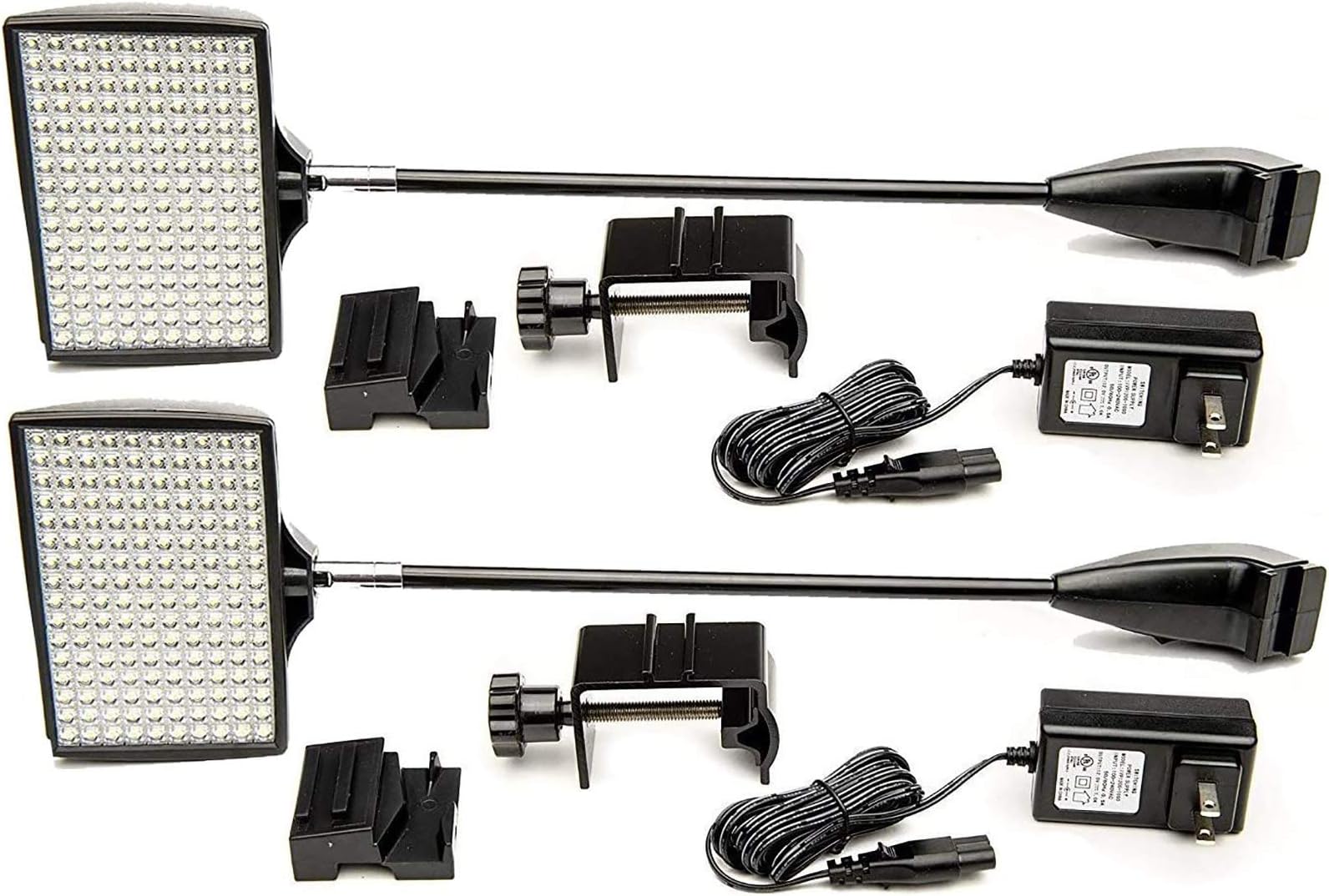HitLights LED Trade Show Lights, 2 Packs LED Display 12V DC Lights, Pop-Up Halogen Replacement, Includes UL Power Supply and Mounting Hardware (C-Clamp-Black)